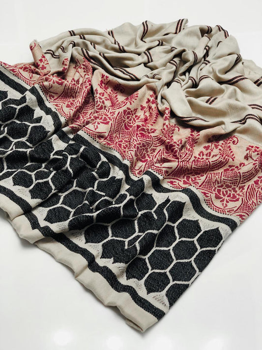 Luxurious Zari Tilla Pashmina Wool Shawl