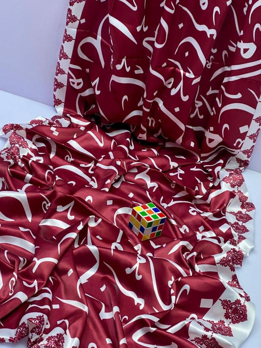 Stunning Red Silk Dupatta – Vibrant Digital Print