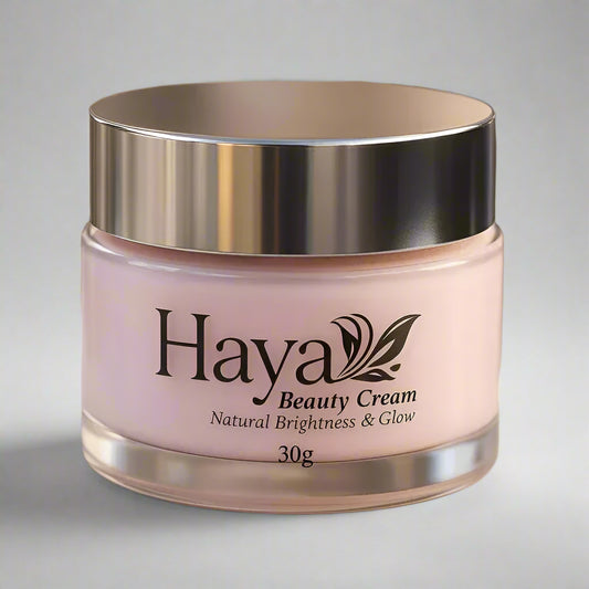 Jar of Haya Beauty Cream on a neutral background