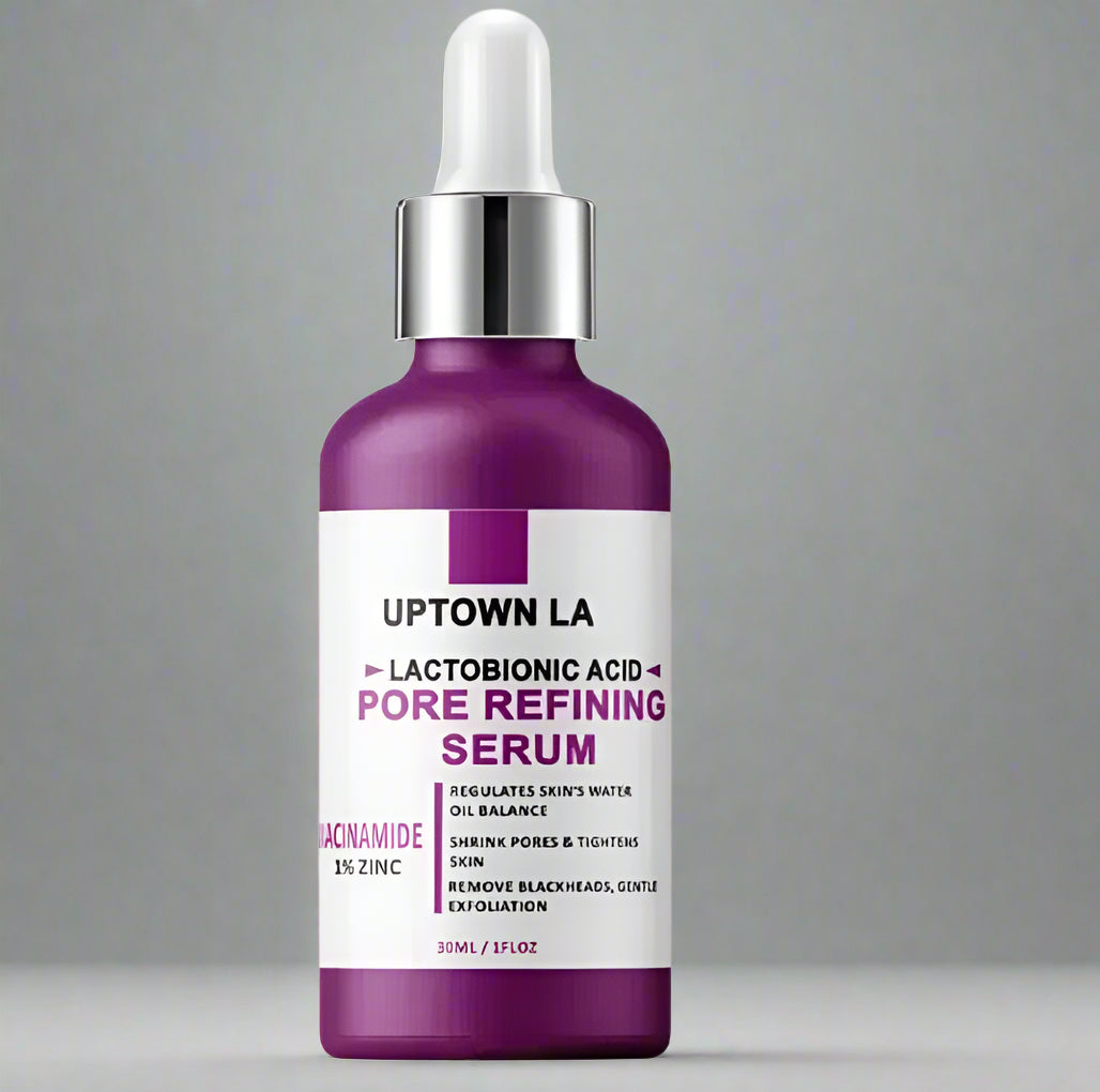 Uptown LA pore refining serum bottle on a white background
