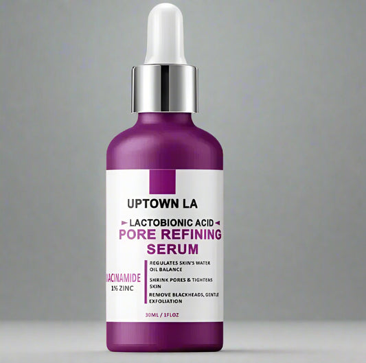 Uptown LA pore refining serum bottle on a white background