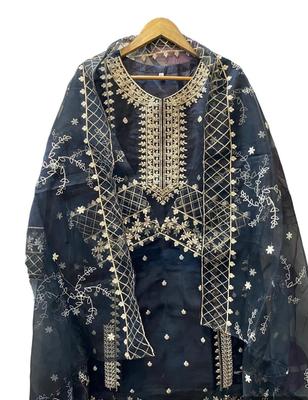 3 Pcs Women's Stitched Organza Embroidered Suit