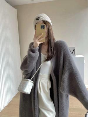 Women's Elegant Plain Wool Cardigan Long Coat – Mid-Length Loose Fit