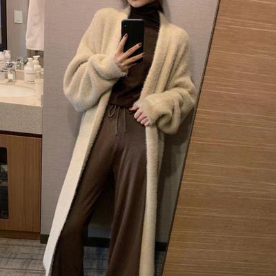 Women's Elegant Plain Wool Cardigan Long Coat - Mid-Length Loose Imitation