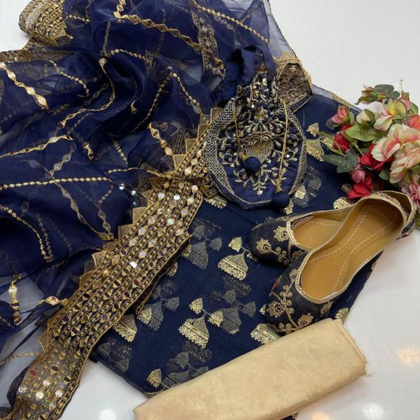 Women’s Unstitched Chiffon Embroidered Fancy Dress
