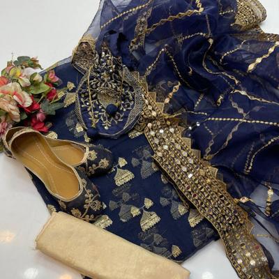 Women’s Unstitched Chiffon Embroidered Fancy Dress