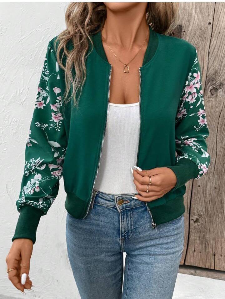 Stylish Full Zipper Fleece Flower Jacket