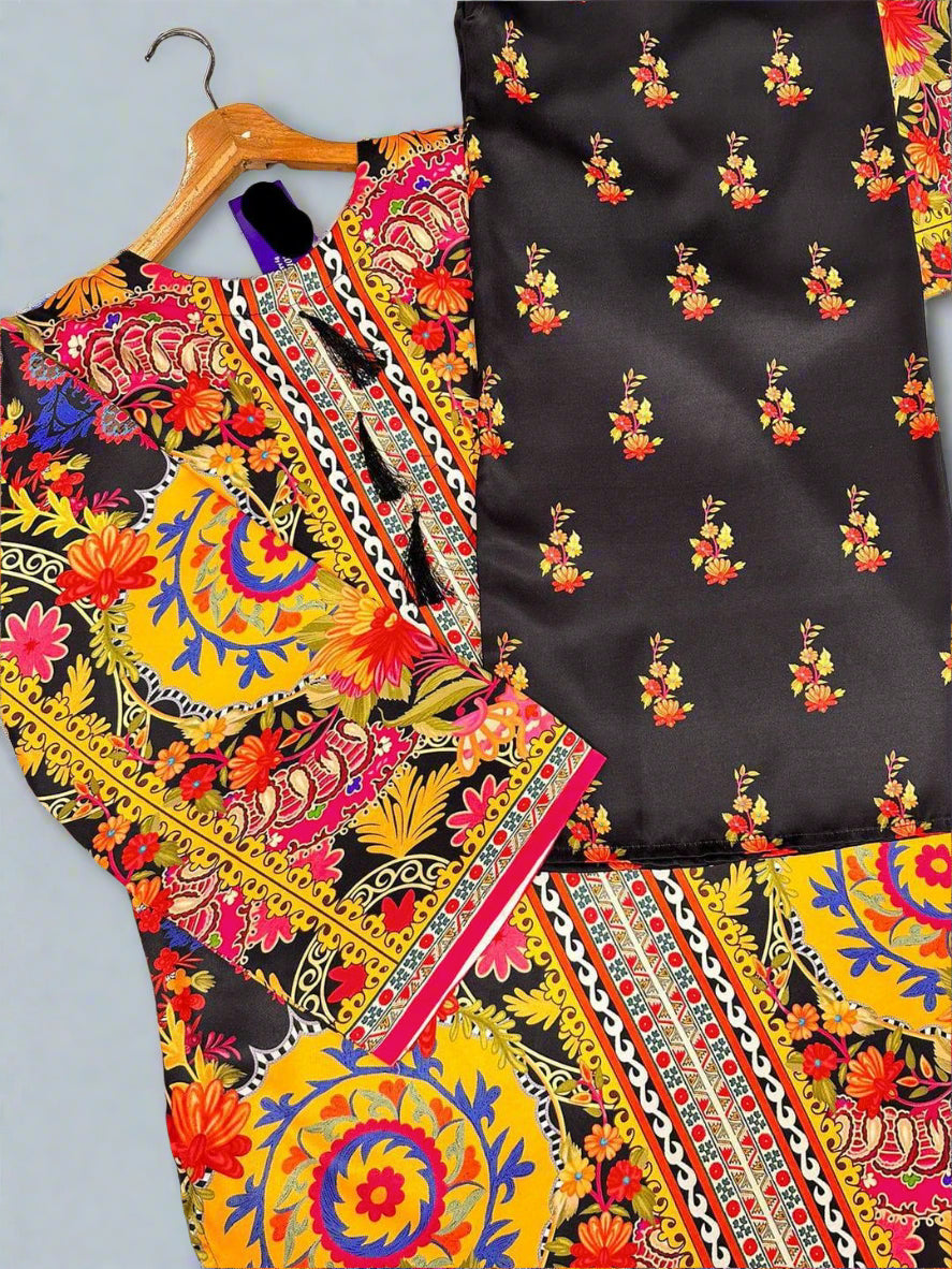 Women's Stitched 2 Pcs Silk Printed Shirt and Trouser Set