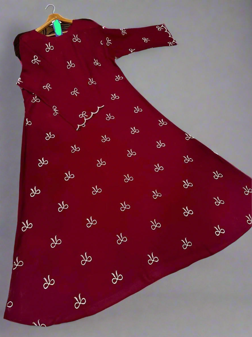 Red dress with white patterns