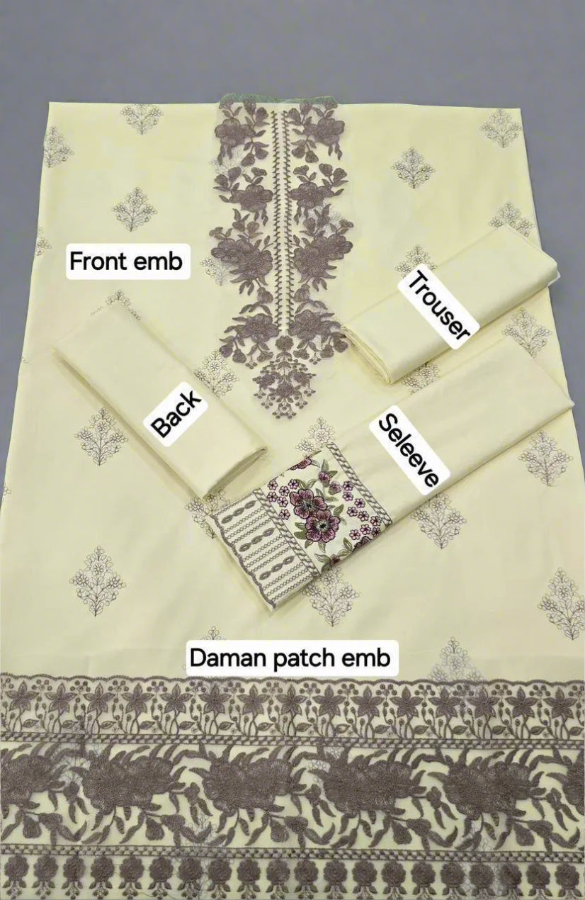 2 Pcs Women's Unstitched Off White Embroidered Dhanak Suit