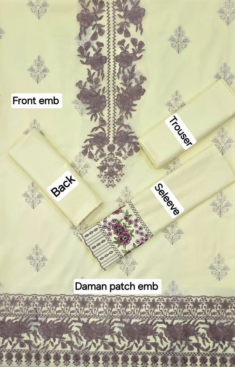 2 Pcs Women's Unstitched Off White Embroidered Dhanak Suit
