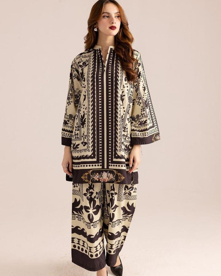 2 Pcs Women's Stitched Swiss Lawn Printed Co-Ord Set