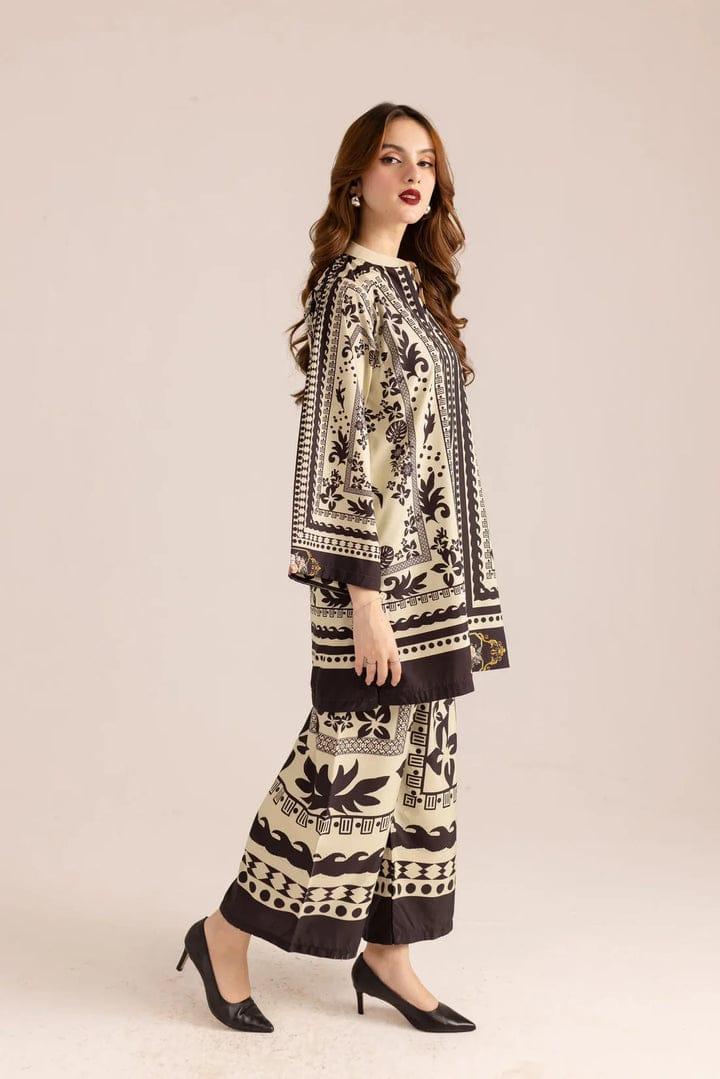 2 Pcs Women's Stitched Swiss Lawn Printed Co-Ord Set