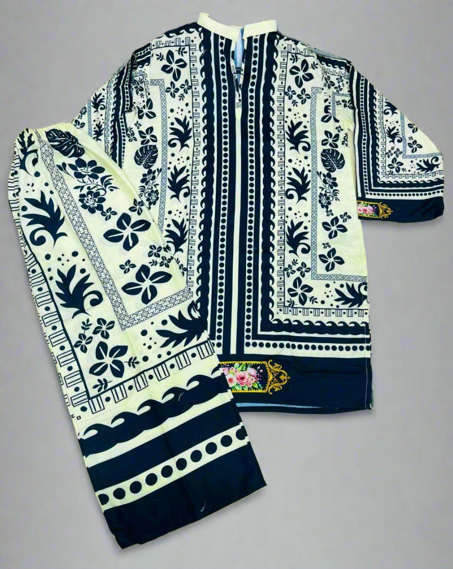 2 Pcs Women's Stitched Swiss Lawn Printed Co-Ord Set