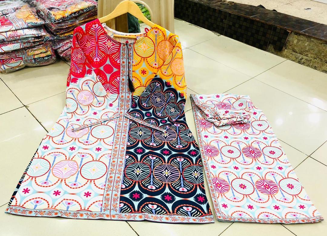 2 Pcs Women's Stitched Swiss Lawn Printed Co-Ord Set