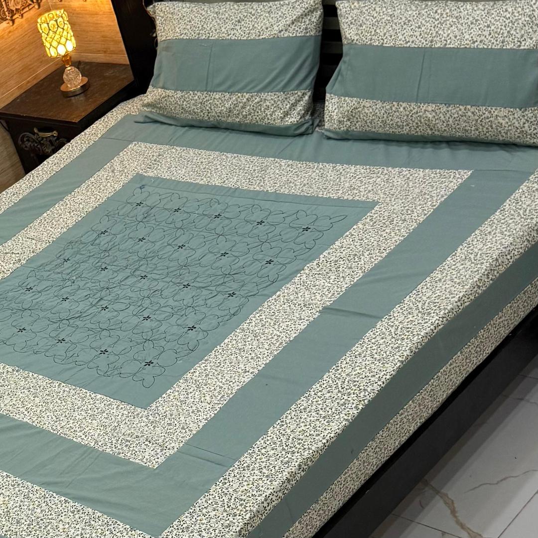 3 Pcs Cotton Patchwork Double Bedsheet