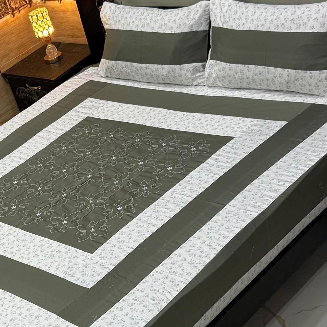 3 Pcs Cotton Patchwork Double Bedsheet