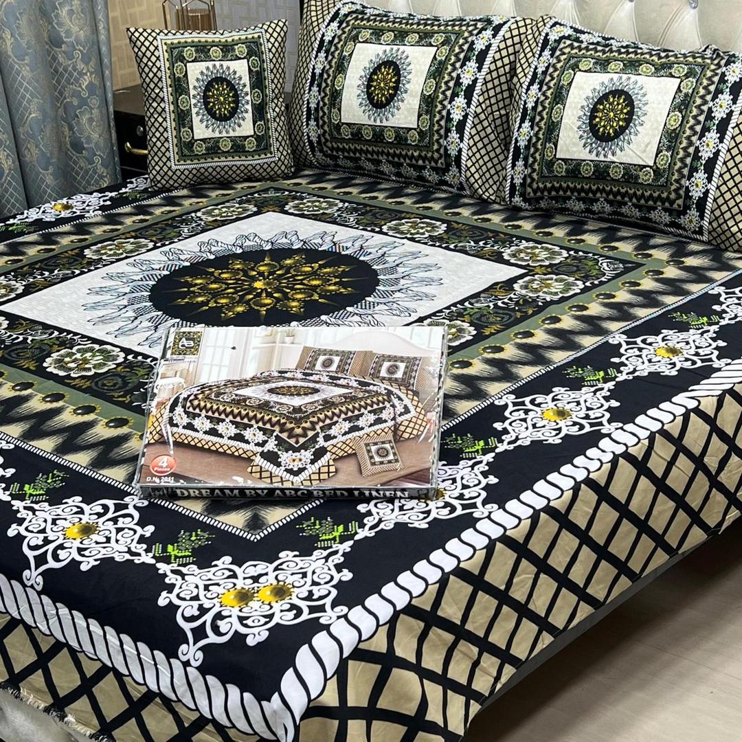 4 Pcs Crystal Cotton Printed Double Bedsheet