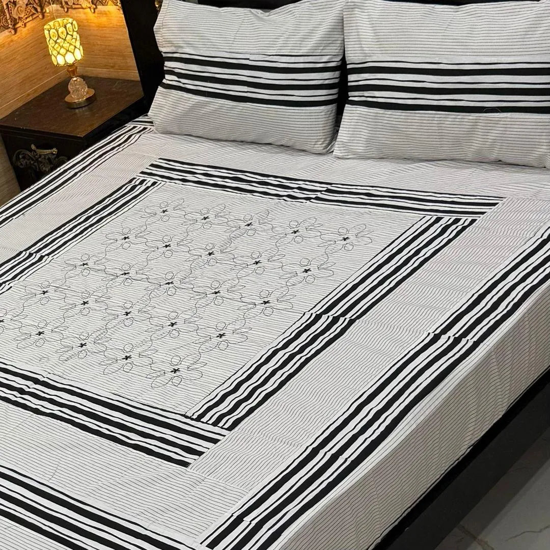 3 Pcs Cotton Patchwork Double Bedsheet
