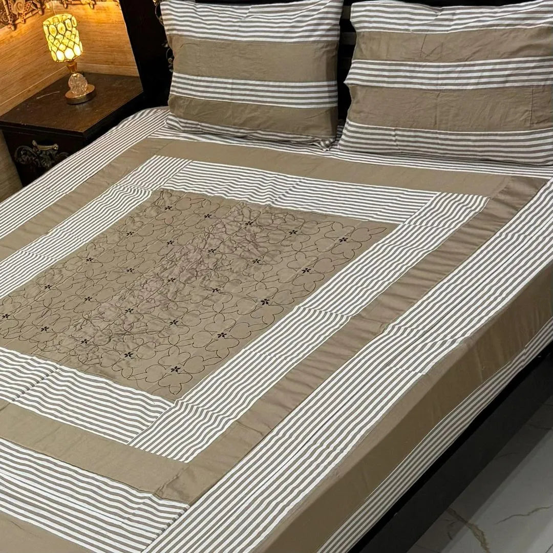 3 Pcs Cotton Patchwork Double Bedsheet