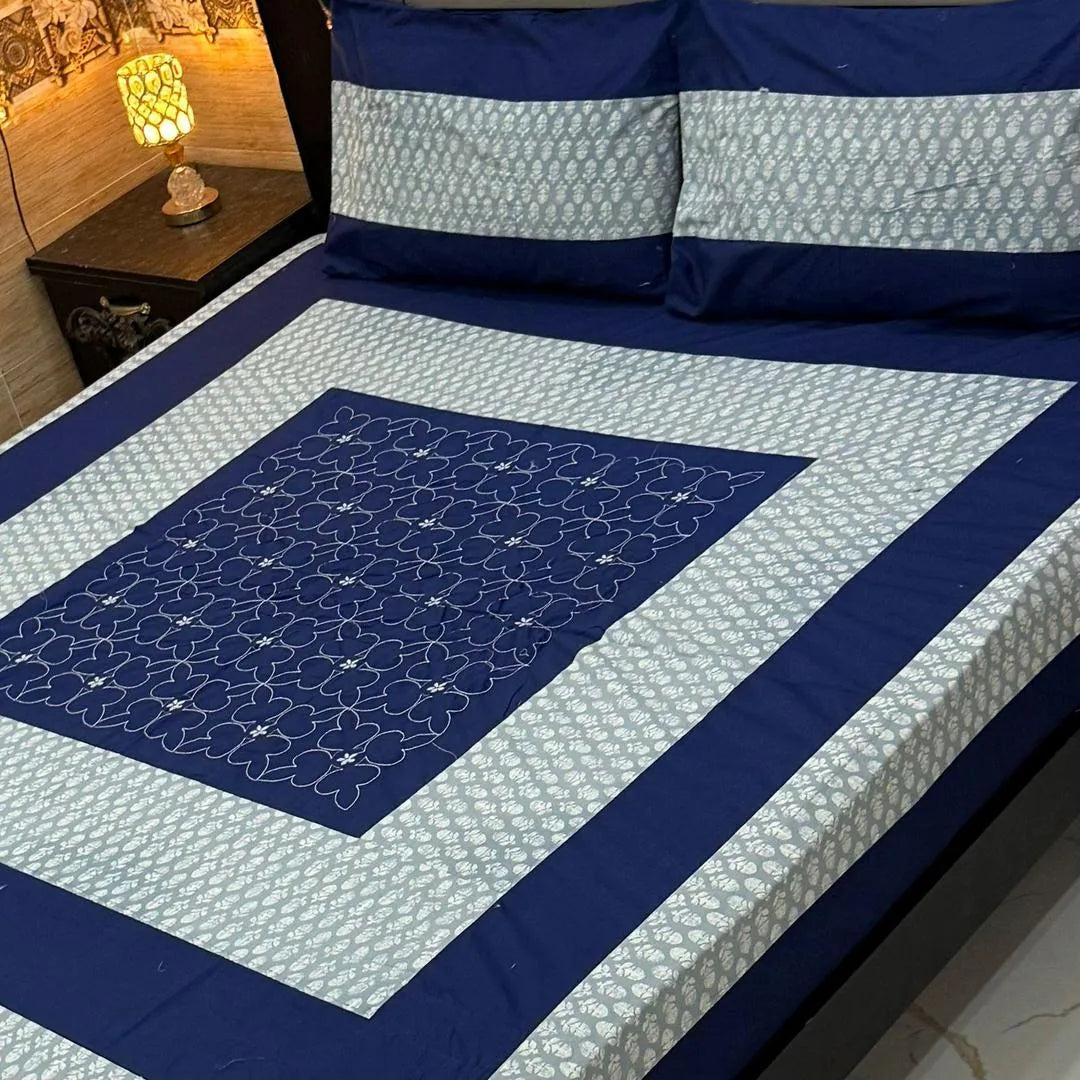 3 Pcs Cotton Patchwork Double Bedsheet