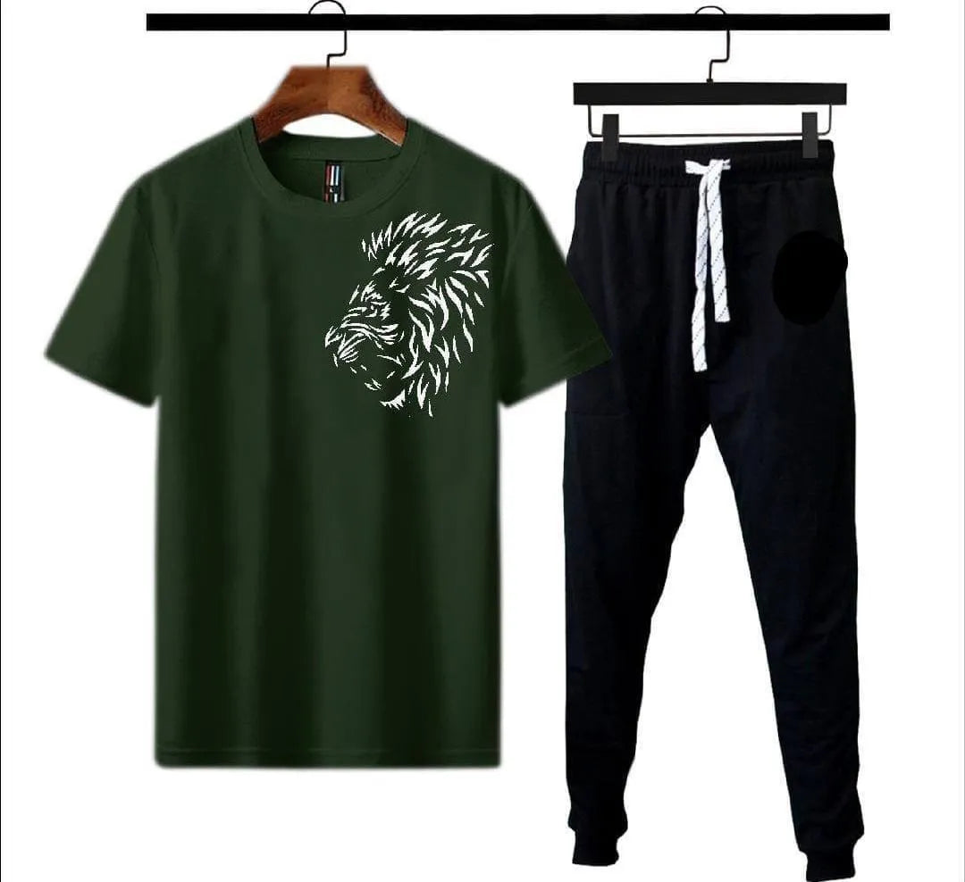Men’s Polyester Printed Track Suit – 2 Pcs White Activewear Set