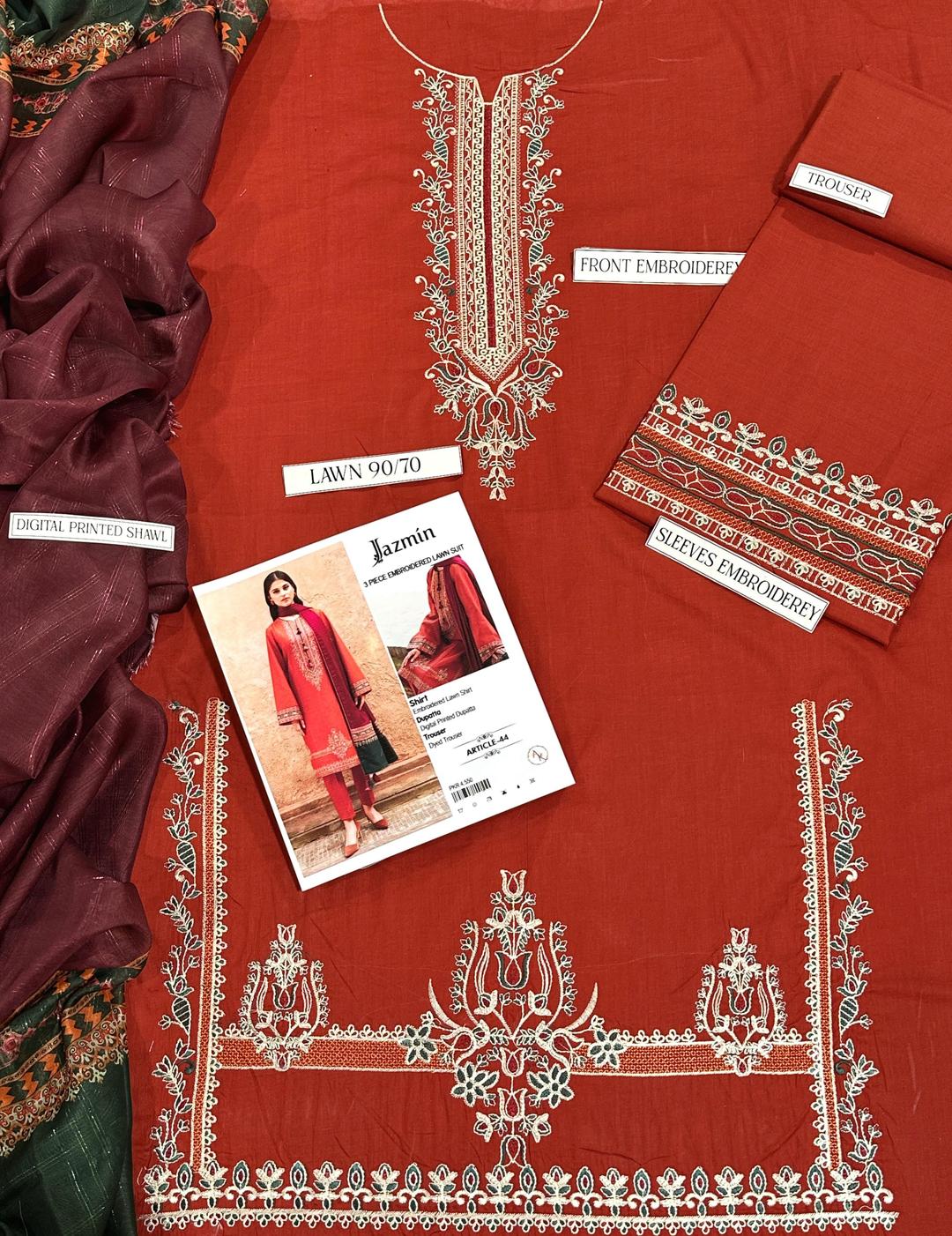 3 Pcs Women's Unstitched Lawn Suit