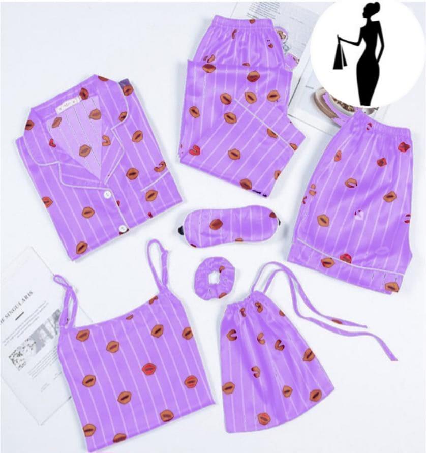 5 Pcs Women's Stitched Silk Printed Night Suit – Luxurious Sleepwear Set