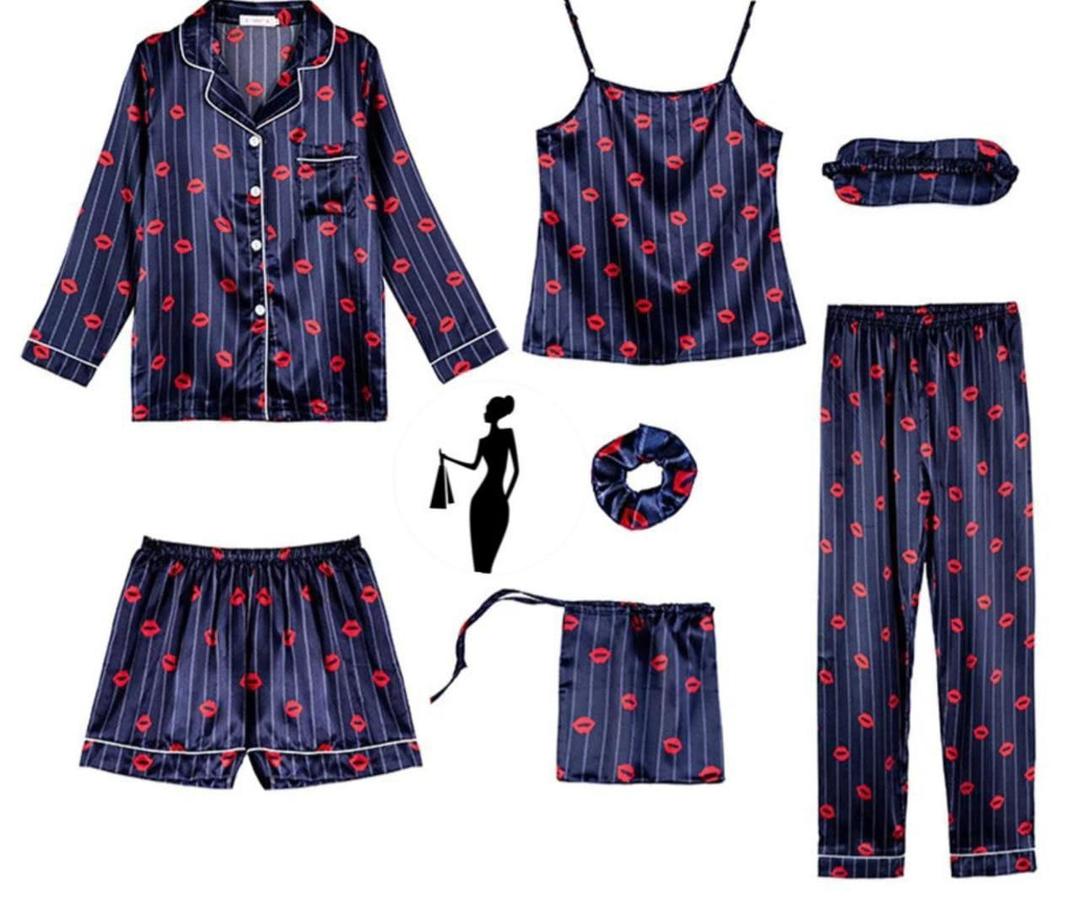 5 Pcs Women's Stitched Silk Printed Night Suit – Luxurious Sleepwear Set