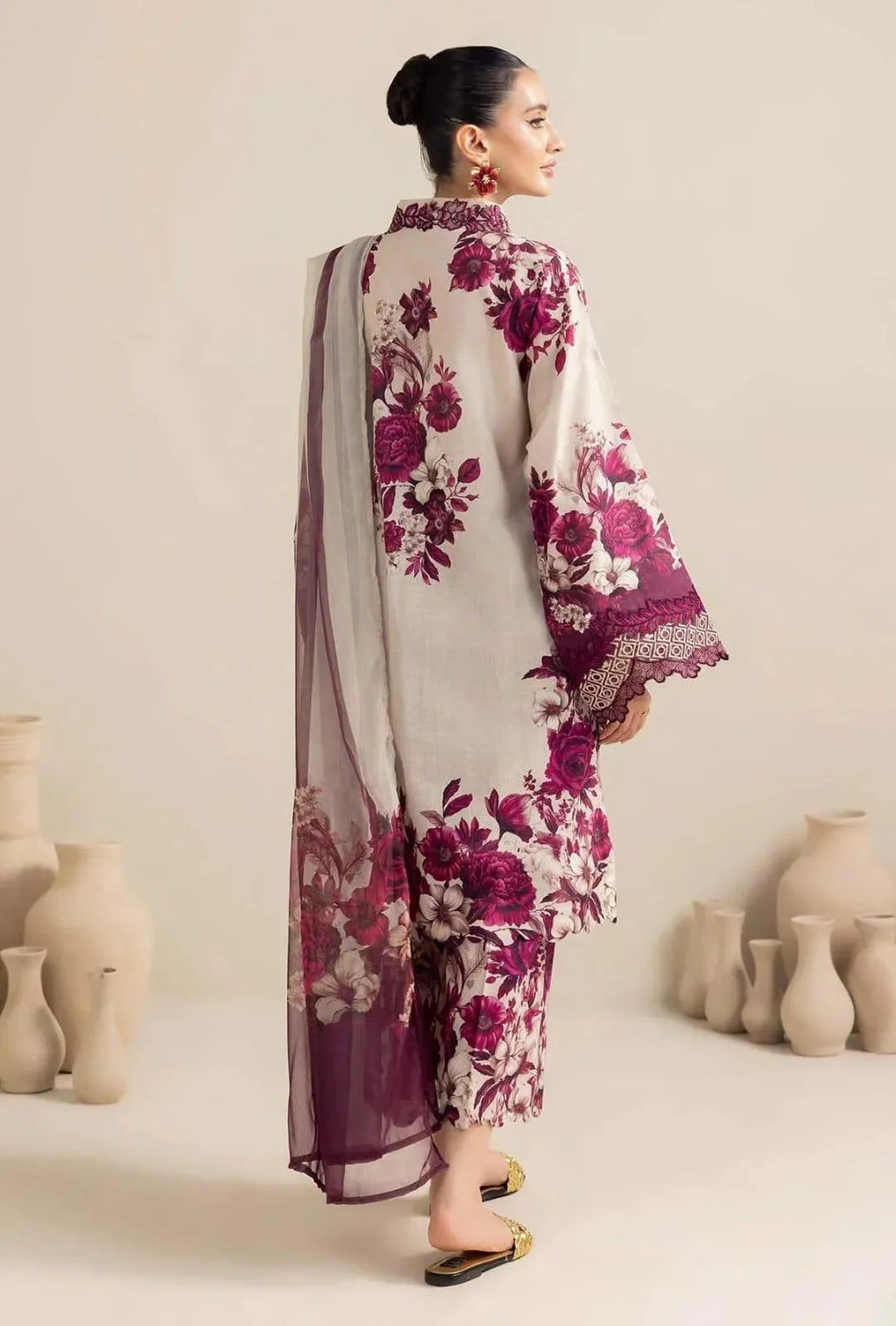 2 Pcs Women's Stitched Swiss Lawn Printed Shirt & Trouser Set
