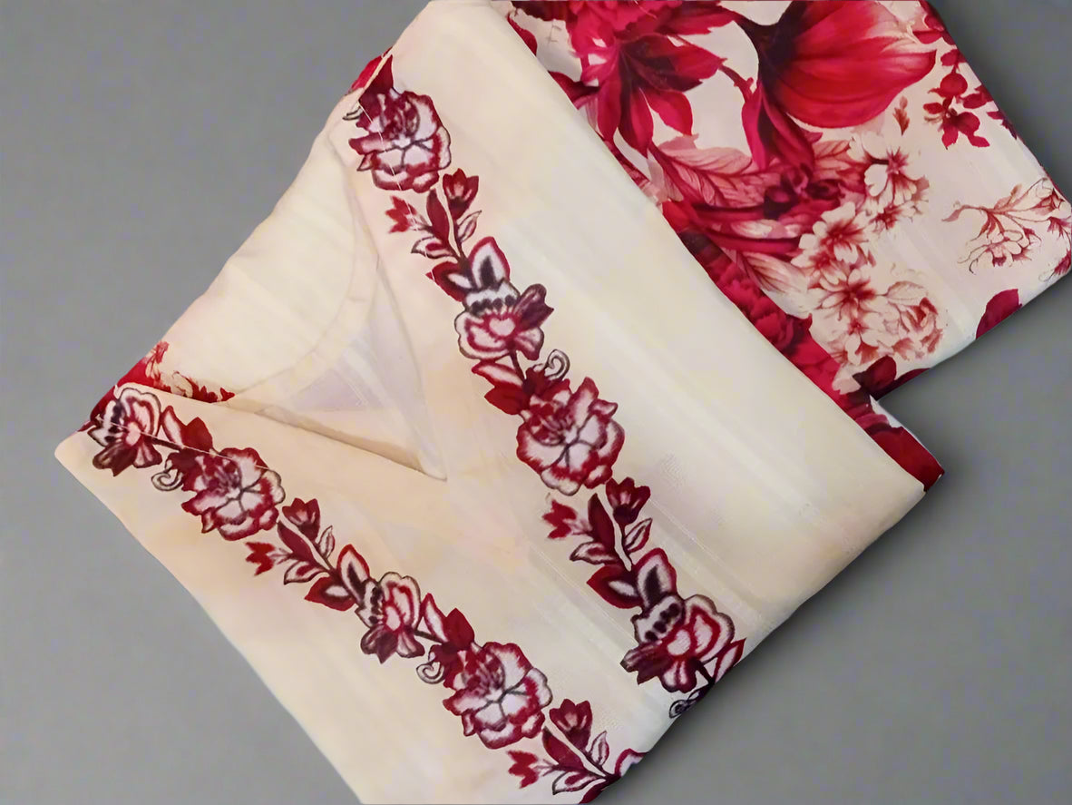 2 Pcs Women's Stitched Swiss Lawn Printed Shirt & Trouser Set