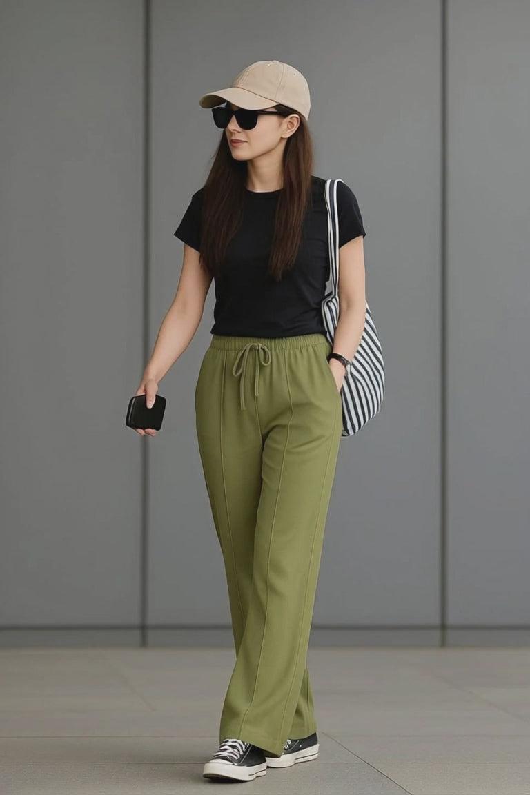 Olive Green Wide-Leg Trousers – Effortless Everyday Style