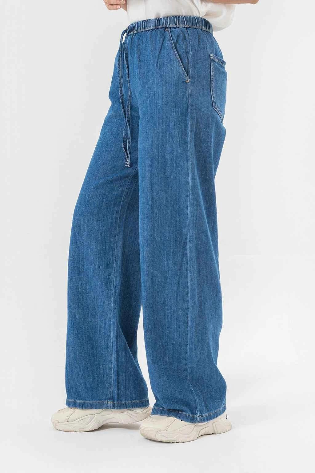 Relaxed Wide Leg Blue Denim Pants – Classic Comfort & Effortless Style