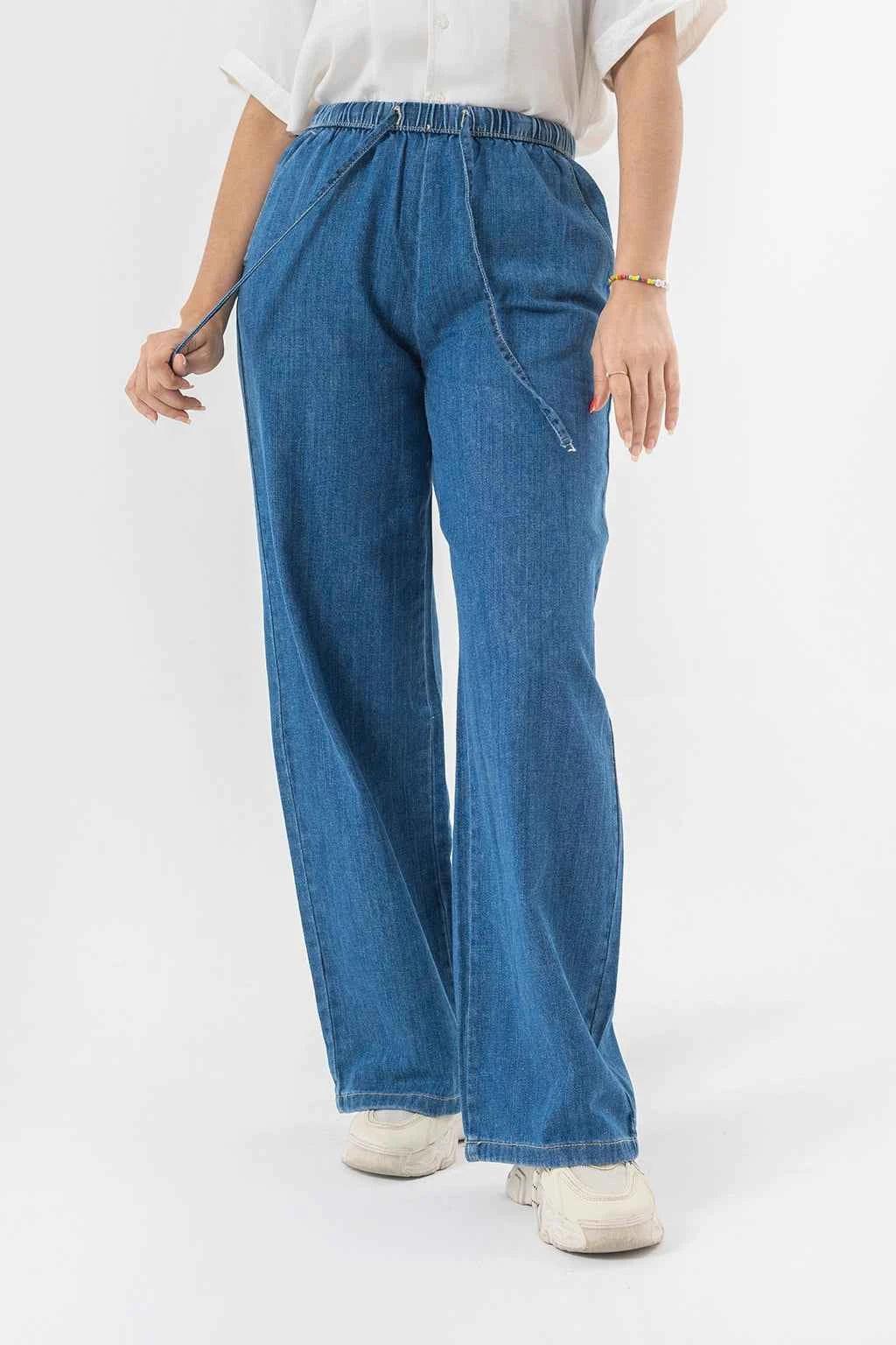 Relaxed Wide Leg Blue Denim Pants – Classic Comfort & Effortless Style