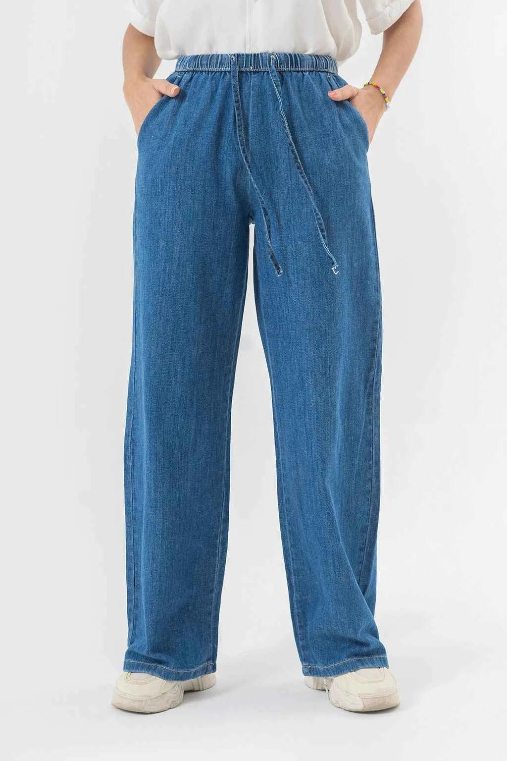 Relaxed Wide Leg Blue Denim Pants – Classic Comfort & Effortless Style
