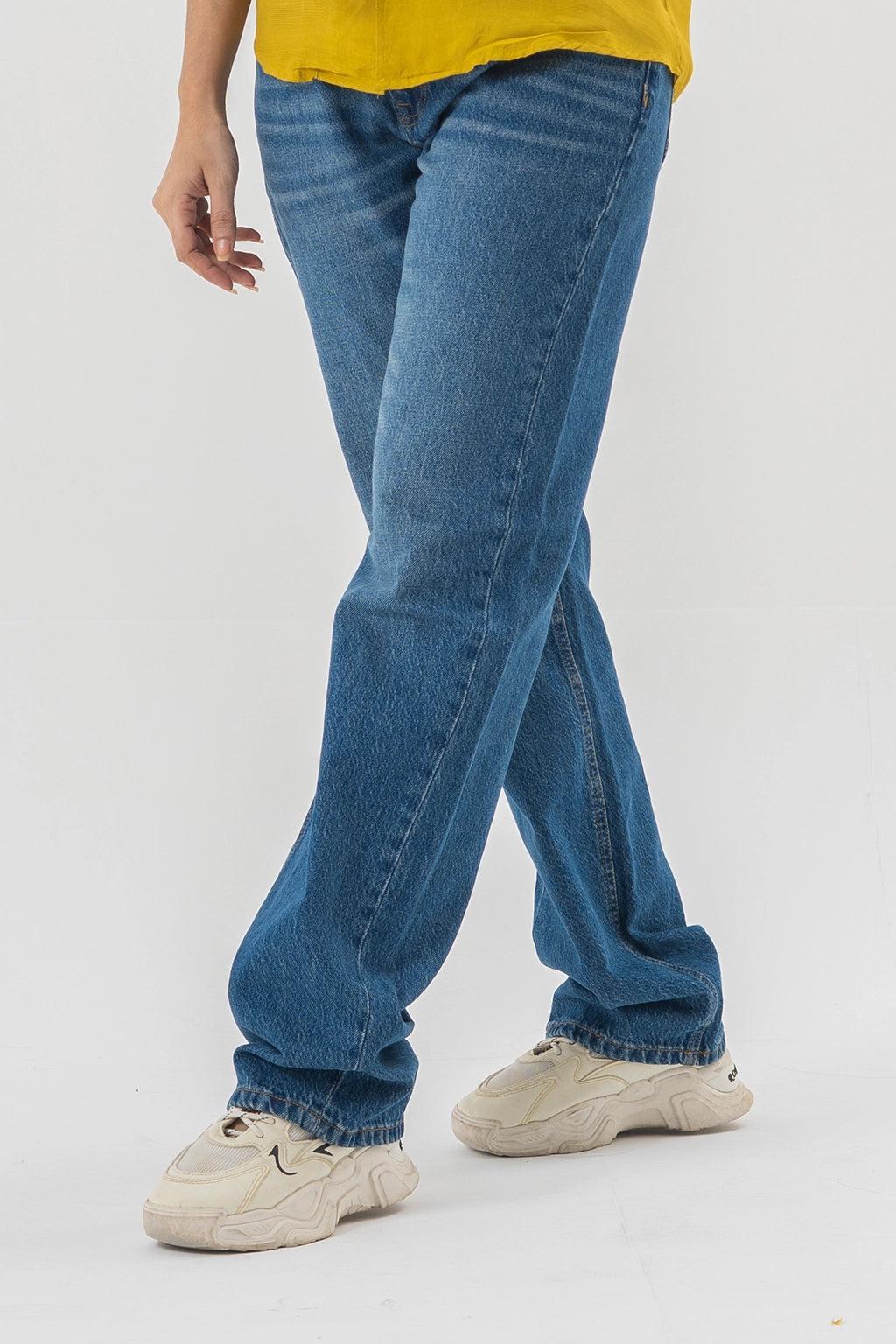 Straight Fit Blue Denim Pants in Mid Wash – Relaxed Everyday Style