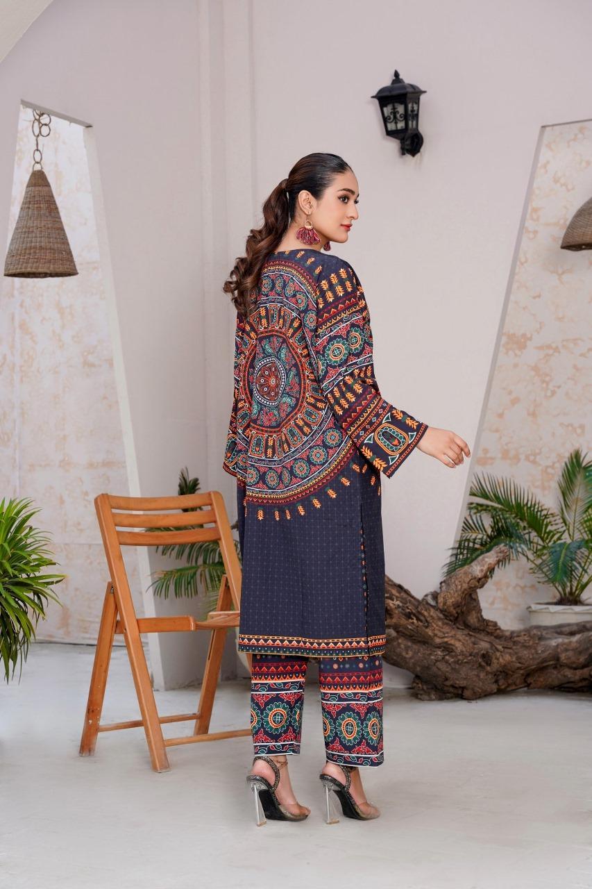 Women's Stitched Printed Shirt and Trouser Set with Mirror Work – 2 Pcs
