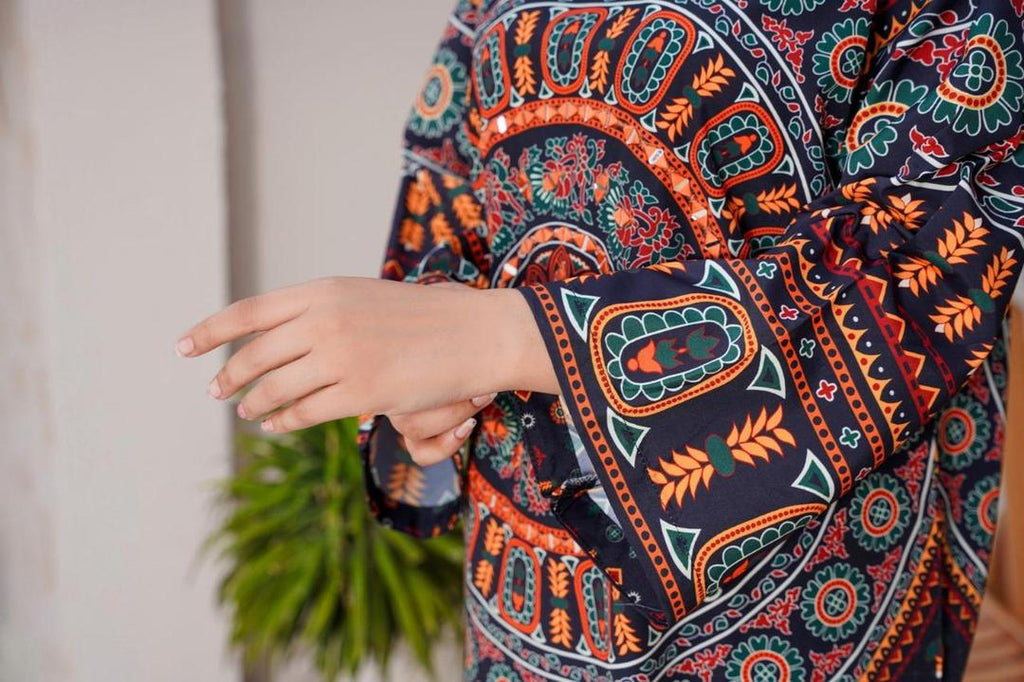 Women's Stitched Printed Shirt and Trouser Set with Mirror Work – 2 Pcs