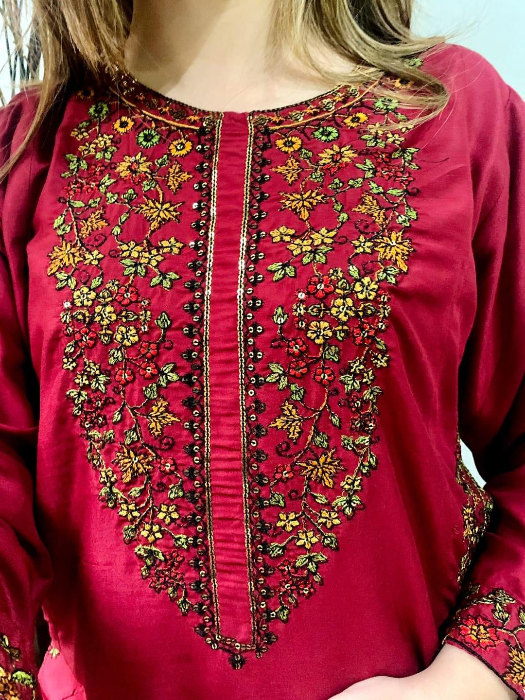 Embroidered Linen Shirt and Trouser Set