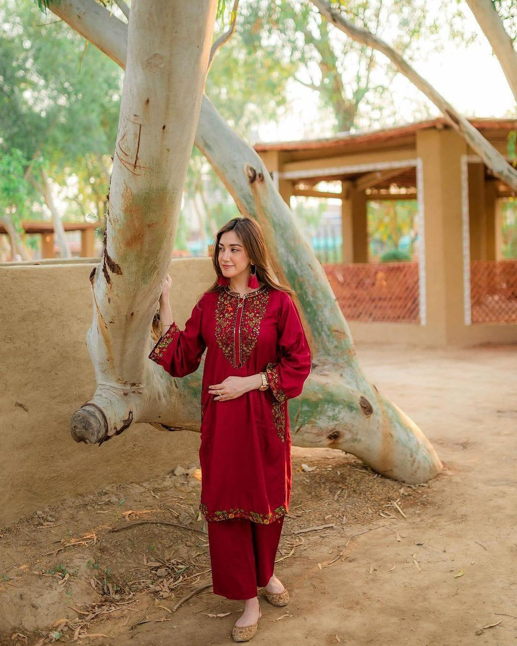 Embroidered Linen Shirt and Trouser Set