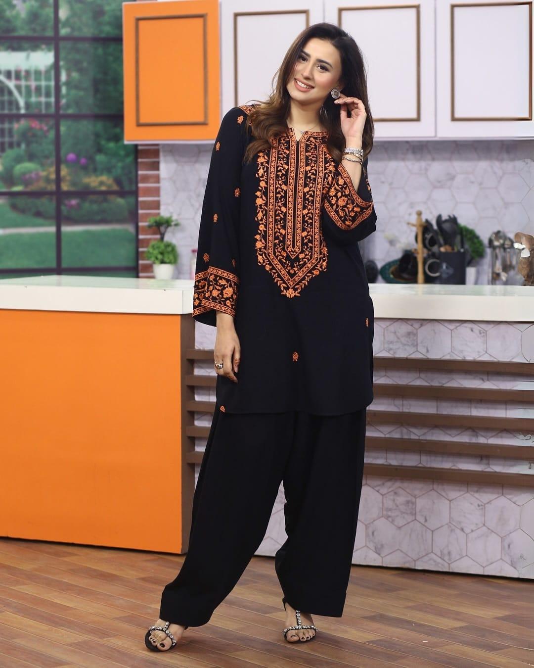 2 Pcs Women's Stitched Embroidered Shirt and Trouser