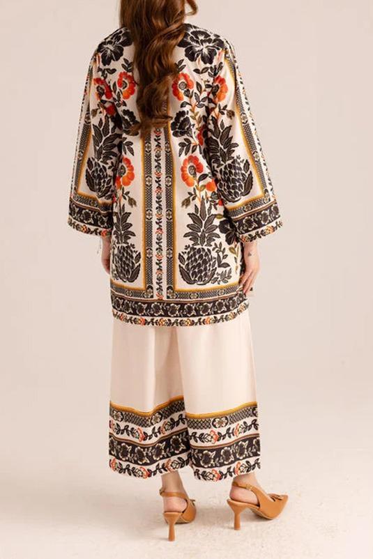 Stylish Women's 2 Pcs Printed V-Neck Shirt & Plain Trouser Set