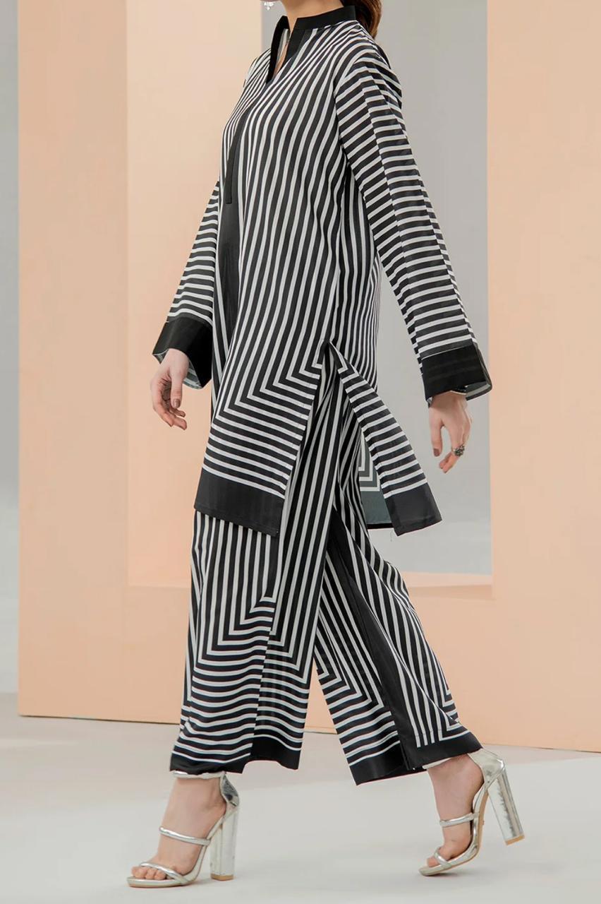 Stylish Women's Stitched Printed V-Neck Shirt and Trouser Set
