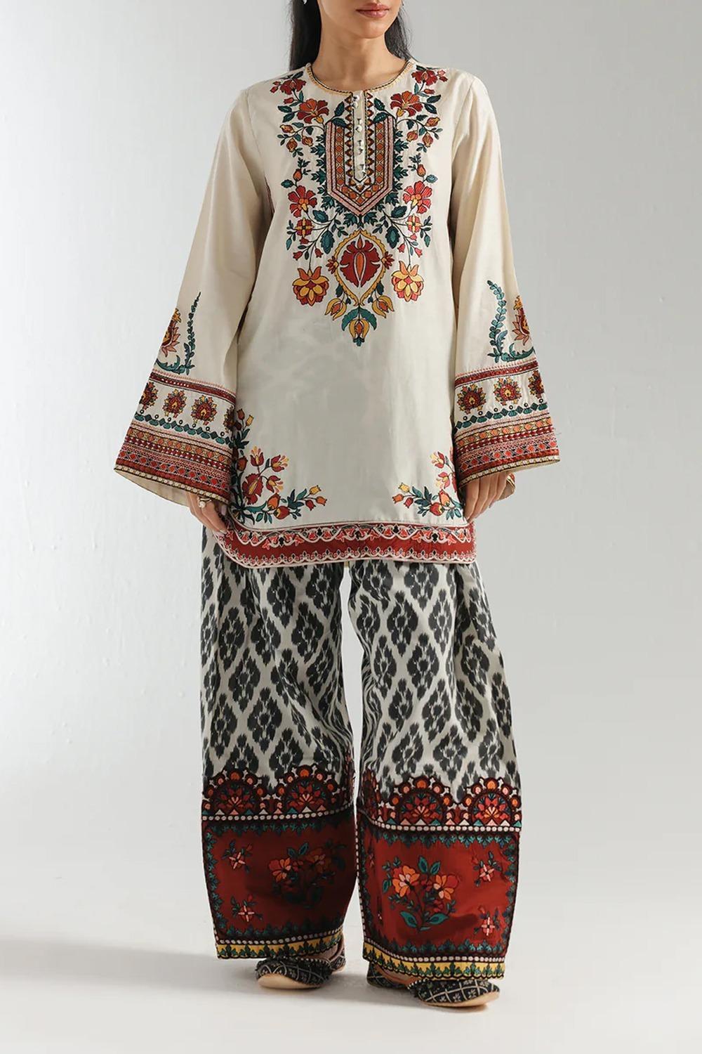 Stylish Women's Stitched 2 Pcs Printed Shirt and Trouser Set