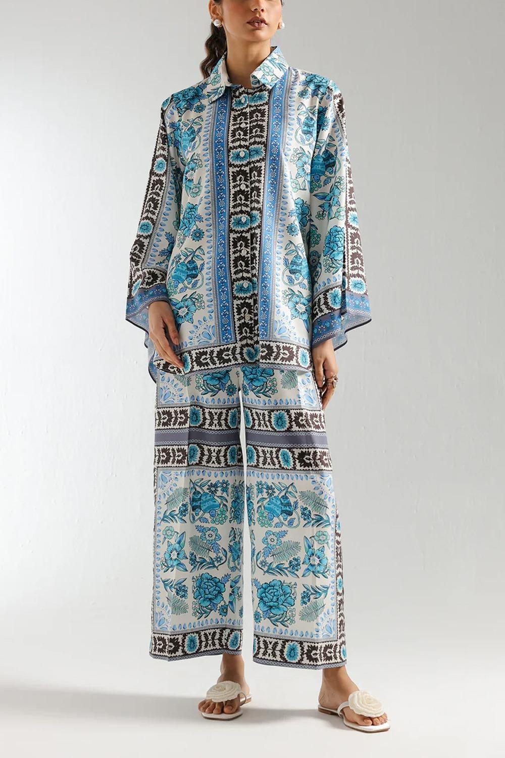 Stylish 2 Pcs Women's Printed Shirt & Trouser Set