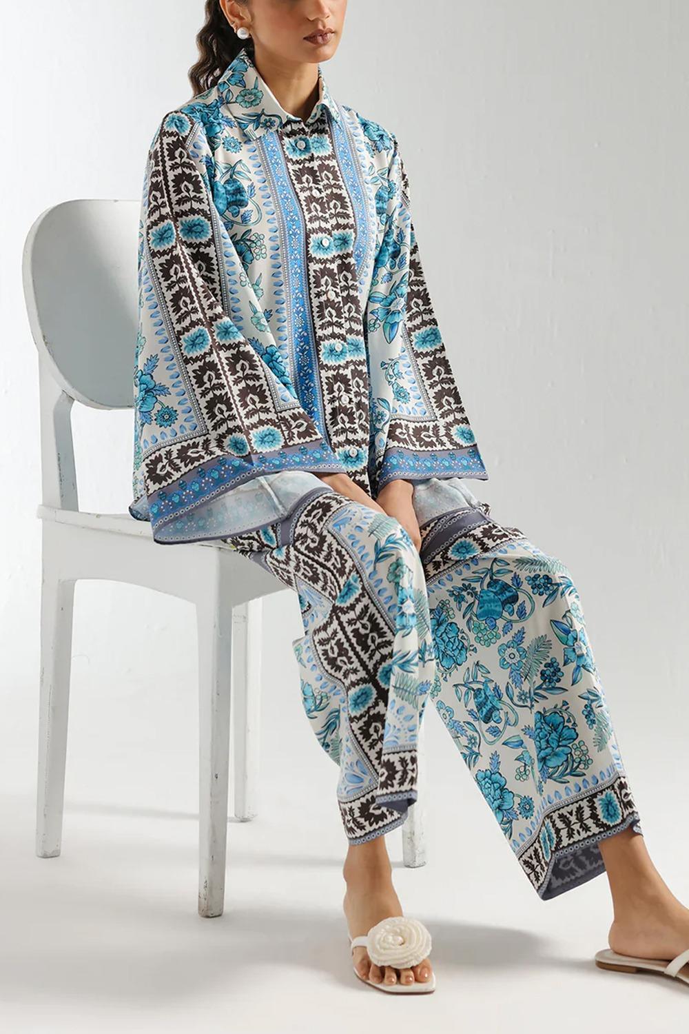 Stylish 2 Pcs Women's Printed Shirt & Trouser Set