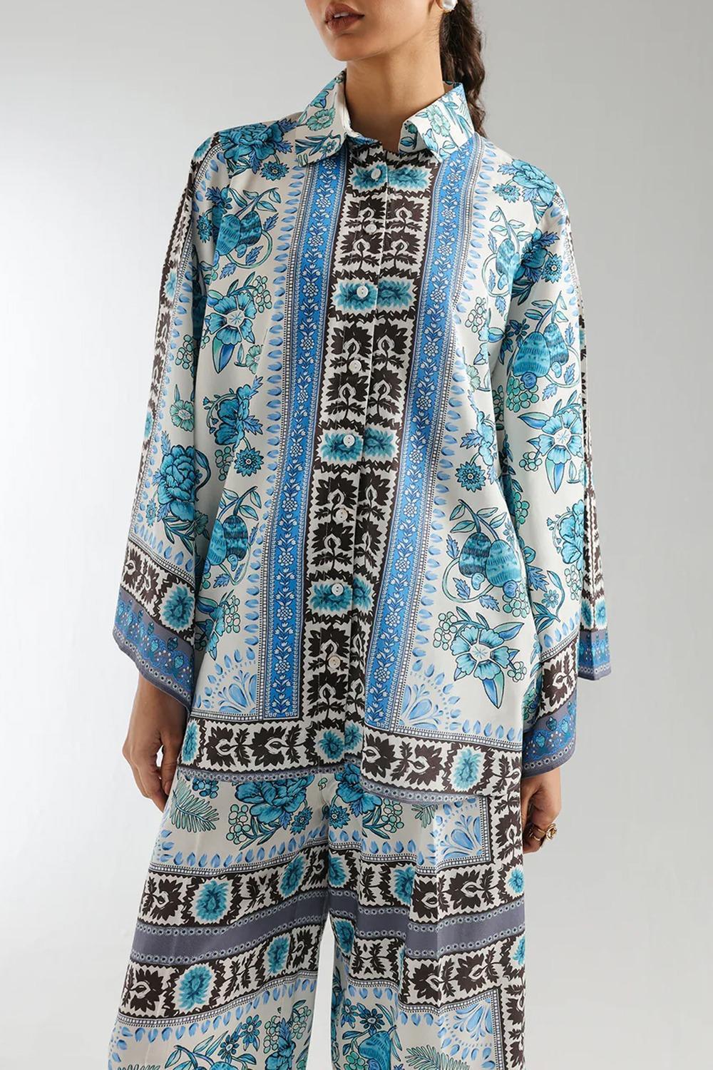 Stylish 2 Pcs Women's Printed Shirt & Trouser Set
