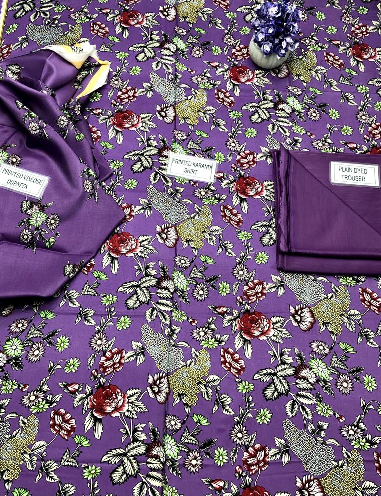 3 Pcs Women's Unstitched Viscose Printed Suit