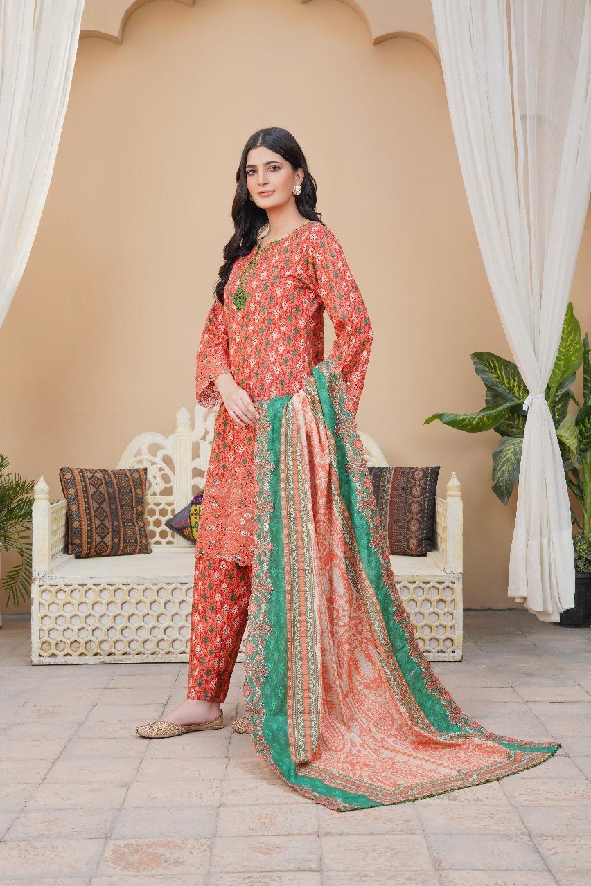 3 Pcs Women's Unstitched Pink Khaddar Suit