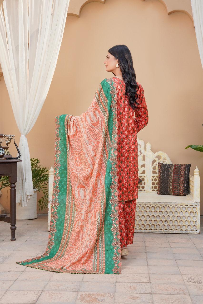 3 Pcs Women's Unstitched Pink Khaddar Suit